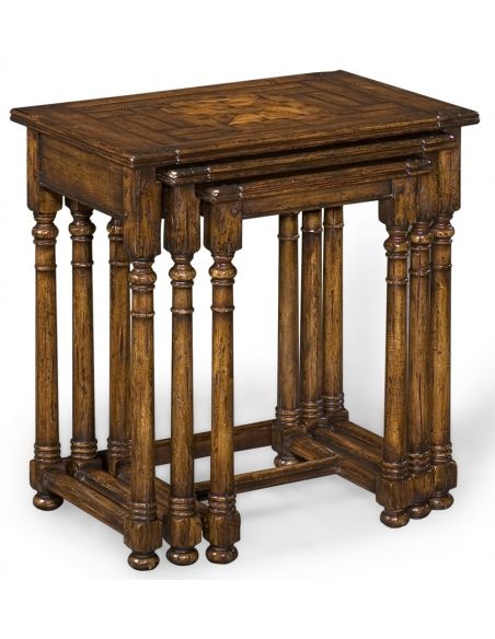 Square & Rectangular Side Tables Antique Wooden Nesting of Three Tables-21