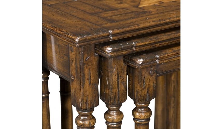 Square & Rectangular Side Tables Antique Wooden Nesting of Three Tables-21