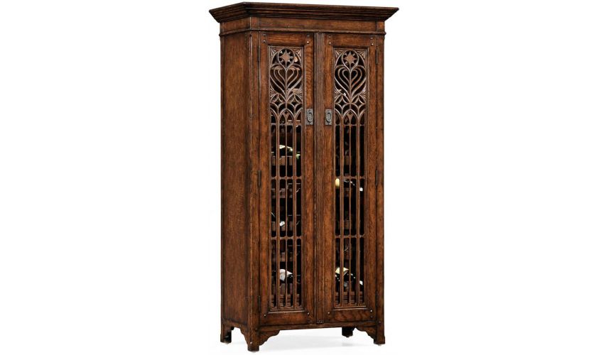Breakfronts & China Cabinets Oak Heavily Distressed Tall Wine Cabinet-26