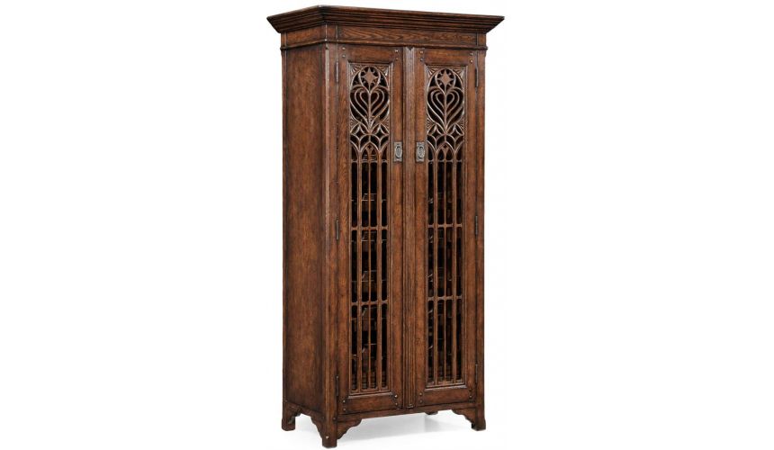 Breakfronts & China Cabinets Oak Heavily Distressed Tall Wine Cabinet-26