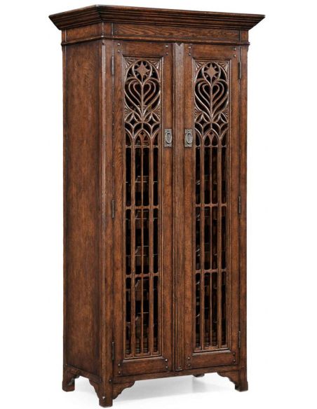 Breakfronts & China Cabinets Oak Heavily Distressed Tall Wine Cabinet-26
