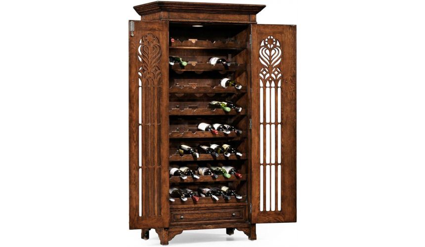 Breakfronts & China Cabinets Oak Heavily Distressed Tall Wine Cabinet-26
