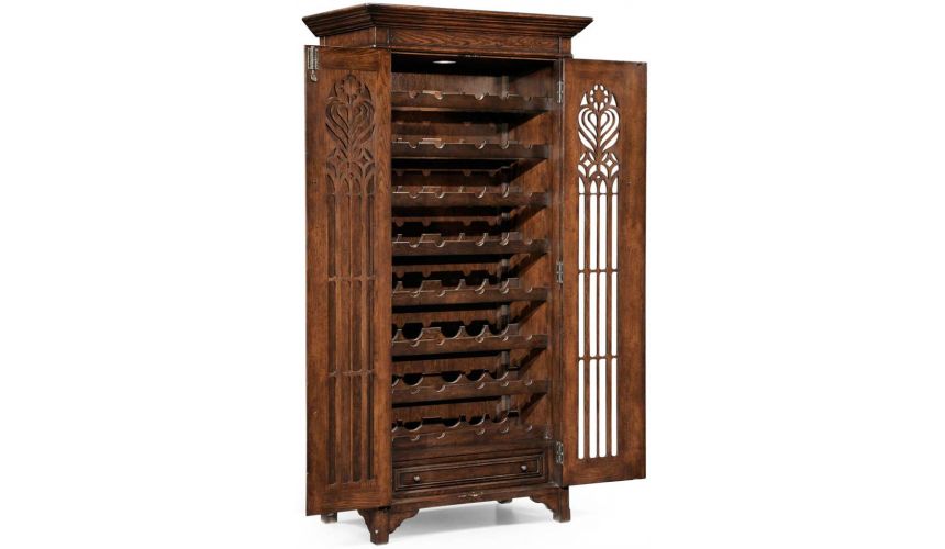 Breakfronts & China Cabinets Oak Heavily Distressed Tall Wine Cabinet-26
