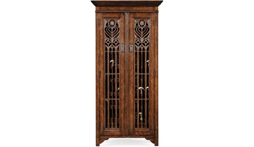 Breakfronts & China Cabinets Oak Heavily Distressed Tall Wine Cabinet-26