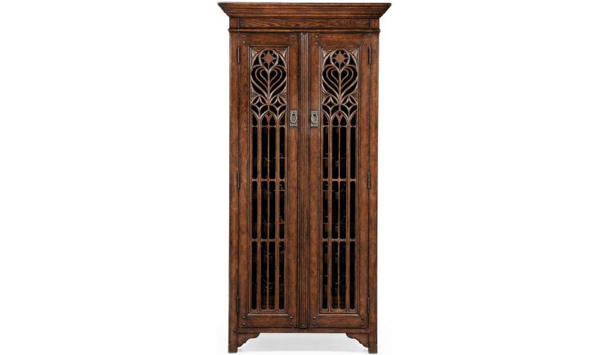Breakfronts & China Cabinets Oak Heavily Distressed Tall Wine Cabinet-26