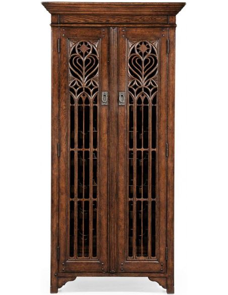 Breakfronts & China Cabinets Oak Heavily Distressed Tall Wine Cabinet-26