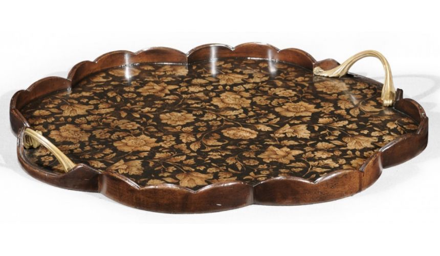 Decorative Accessories Regency Chinoiserie style Walnut Scalloped Tray-72