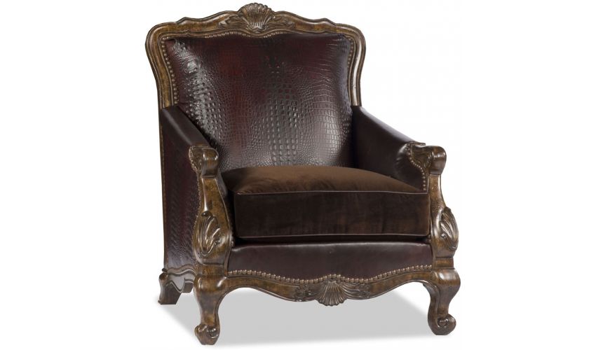 CHAIRS, Leather, Upholstered, Accent Leather Old World Chair