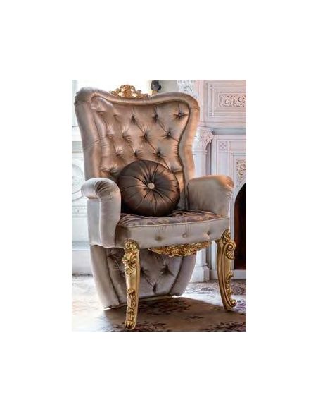 Premium royal accent chair with plush intricate gold leafed carvings
