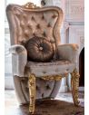 Luxury Leather & Upholstered Furniture Premium royal accent chair with plush intricate gold leafed carvings