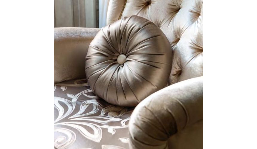 Luxury Leather & Upholstered Furniture Premium royal accent chair with plush intricate gold leafed carvings