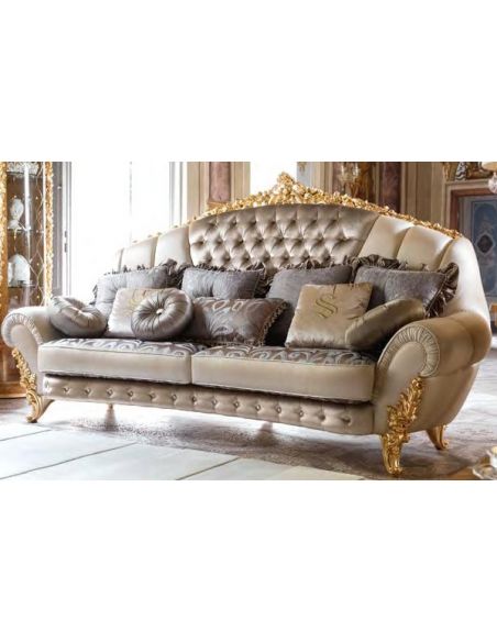 Swimming pools and movie stars for this luxurious tufted sofa