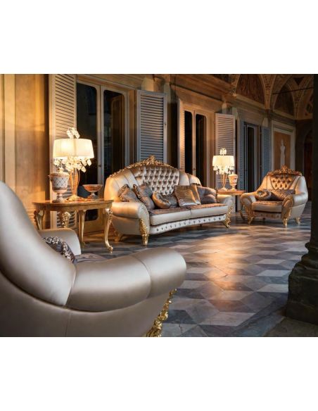 Swimming pools and movie stars for this luxurious tufted sofa