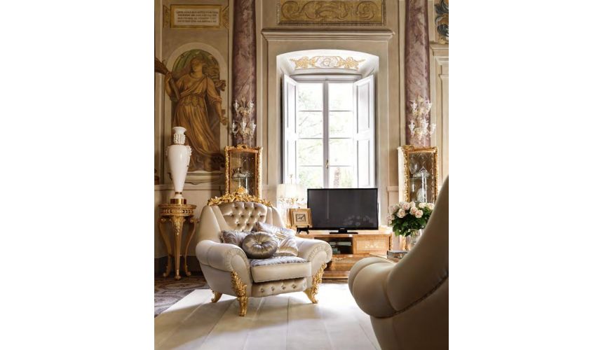 Luxury Leather & Upholstered Furniture Swimming pools and movie stars for this exuberant tufted armchair