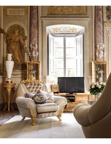 Luxury Leather & Upholstered Furniture Swimming pools and movie stars for this exuberant tufted armchair