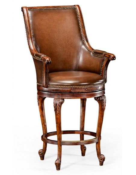 Leather upholstered high back bar stool