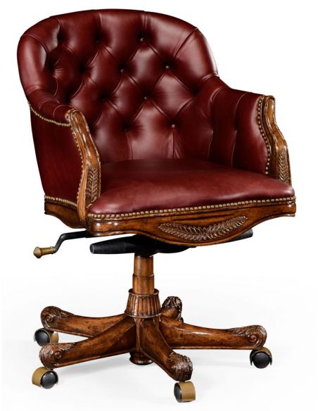 Walnut Adjustable Leather Desk Chair-97
