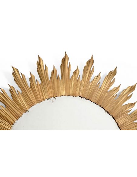 Foyer and Center Tables Louis XIV Large Gilt Sunburst Mirror-61