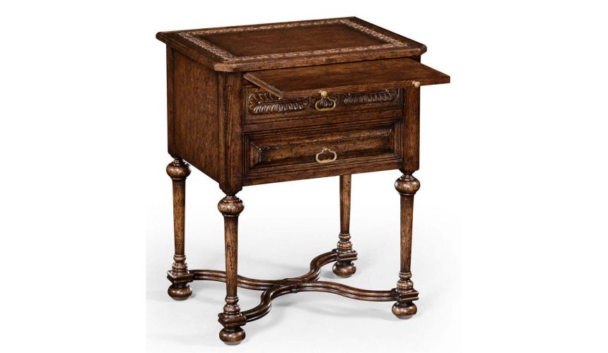 Dark Brown Oak Side Table with 2 Drawer-72