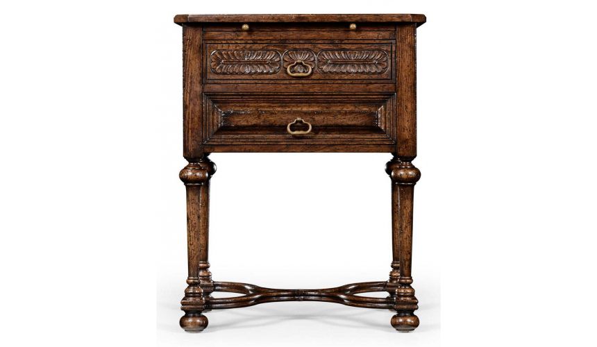 Dark Brown Oak Side Table with 2 Drawer-72