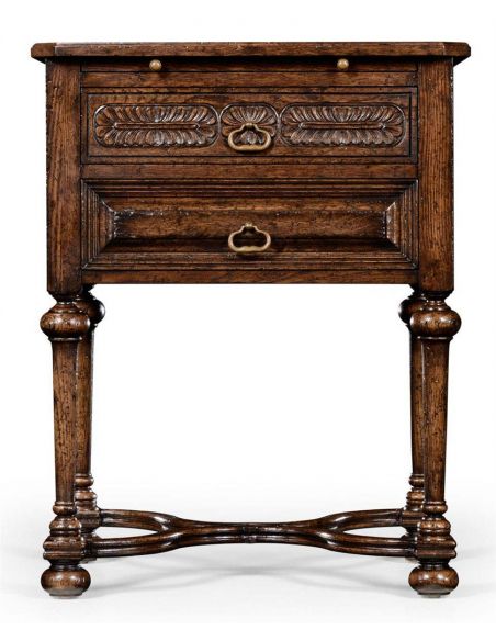 Dark Brown Oak Side Table with 2 Drawer-72