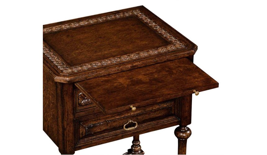 Dark Brown Oak Side Table with 2 Drawer-72