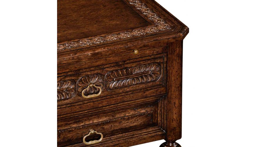 Dark Brown Oak Side Table with 2 Drawer-72