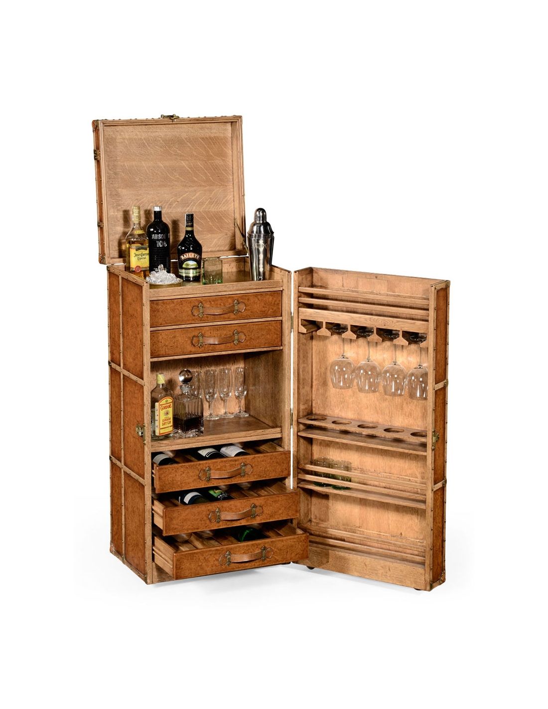 Vintage Steamer Trunk Wine Bar Cabinet
