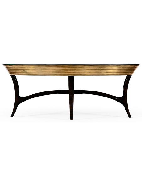 Modern Furniture Oval Black Lacquer and Coffee Table-10