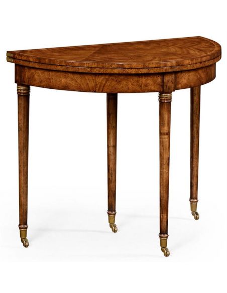 Crotch Walnut Regency style Demilune Table-41