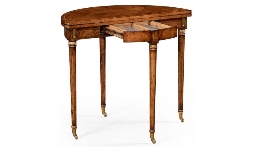 Crotch Walnut Regency style Demilune Table-41