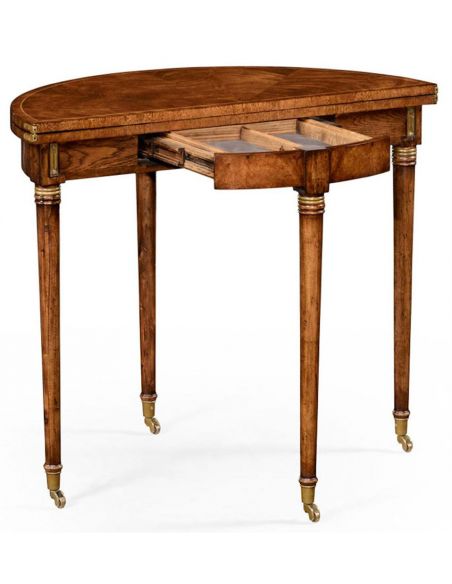 Crotch Walnut Regency style Demilune Table-41
