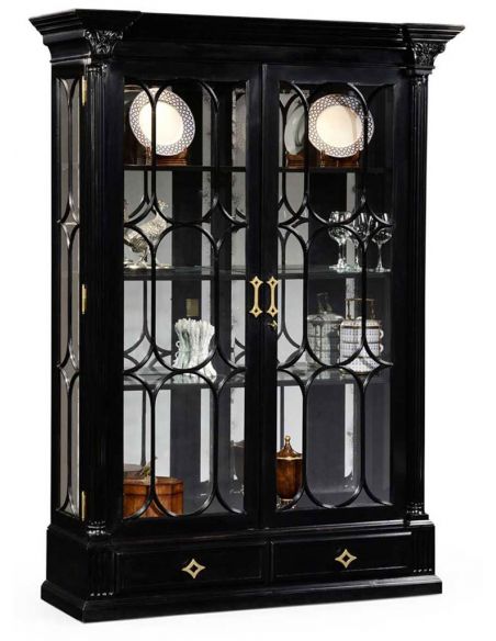 Large Black Painted Glass Door Display Cabinet-56
