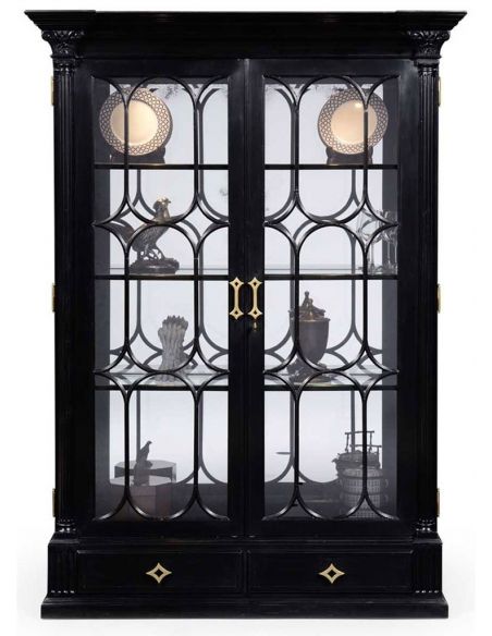 Large Black Painted Glass Door Display Cabinet-56