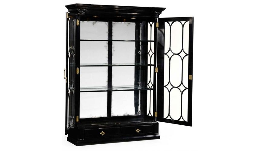 Large Black Painted Glass Door Display Cabinet-56