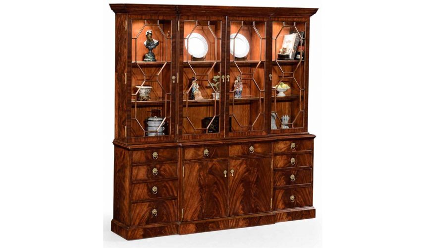 Breakfronts & China Cabinets Mahogany Large Triple Breakfront Bookcase-63