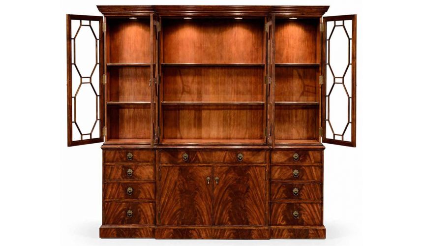 Breakfronts & China Cabinets Mahogany Large Triple Breakfront Bookcase-63