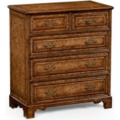 LUXURY BEDROOM FURNITURE George II style burr oak chest of five drawers. 2