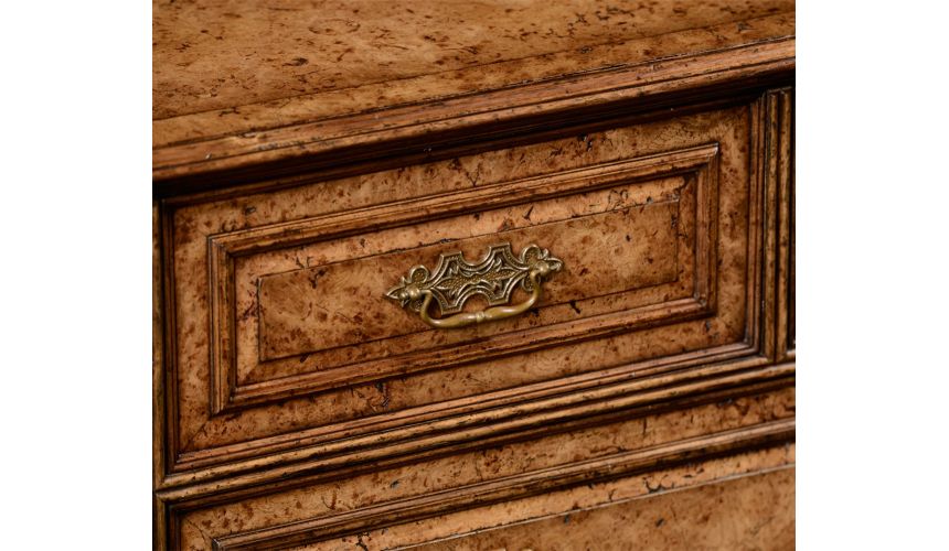 LUXURY BEDROOM FURNITURE George II style burr oak chest of five drawers.