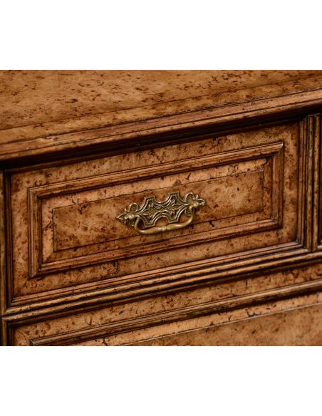 LUXURY BEDROOM FURNITURE George II style burr oak chest of five drawers.