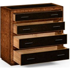 Modern Furniture Rustic burr oak and leather chest of four drawers. 2