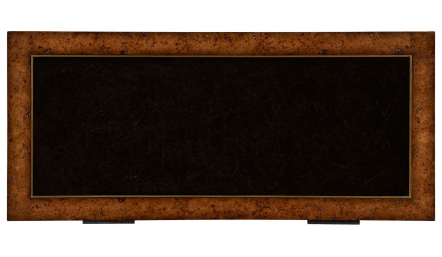 Modern Furniture Rustic burr oak and leather chest of four drawers.