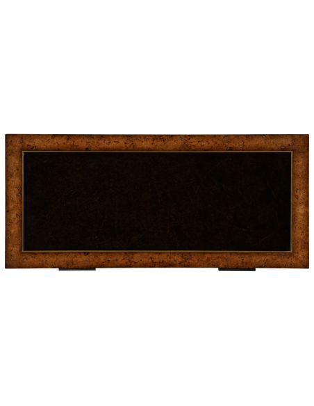 Modern Furniture Rustic burr oak and leather chest of four drawers.