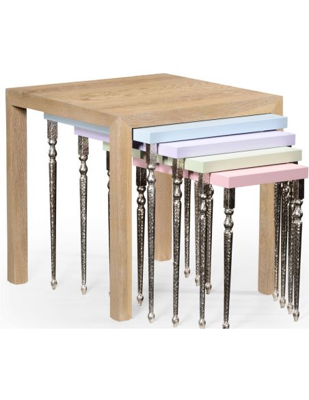 Square & Rectangular Side Tables Oak and hammered iron coloured nest of tables