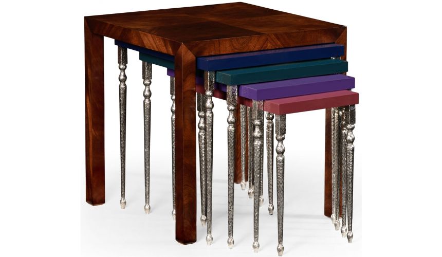 Square & Rectangular Side Tables Mahogany and hammered iron coloured nest of tables