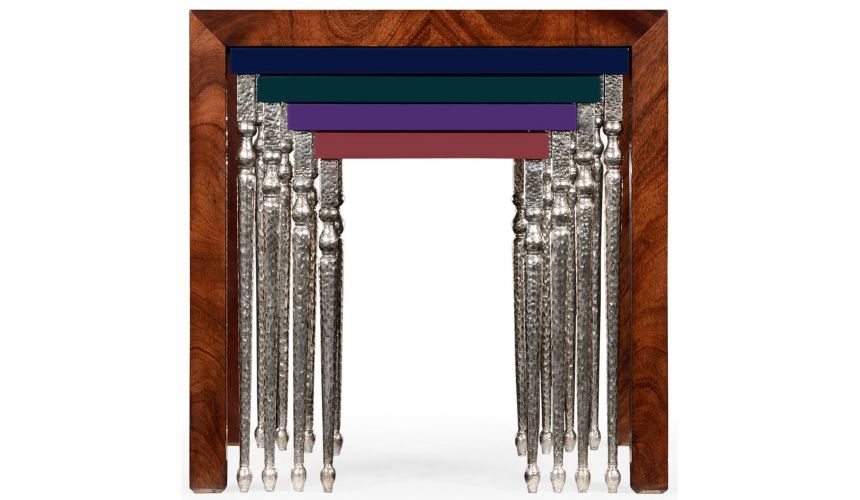 Square & Rectangular Side Tables Mahogany and hammered iron coloured nest of tables