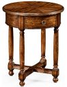 Round & Oval Side Tables Walnut parquet round side table with contrast inlay.