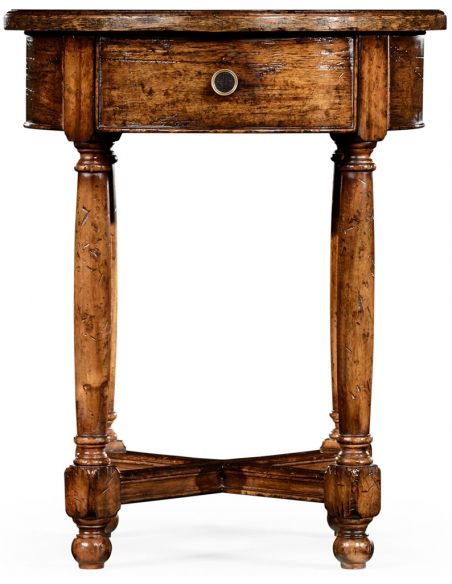 Round & Oval Side Tables Walnut parquet round side table with contrast inlay.