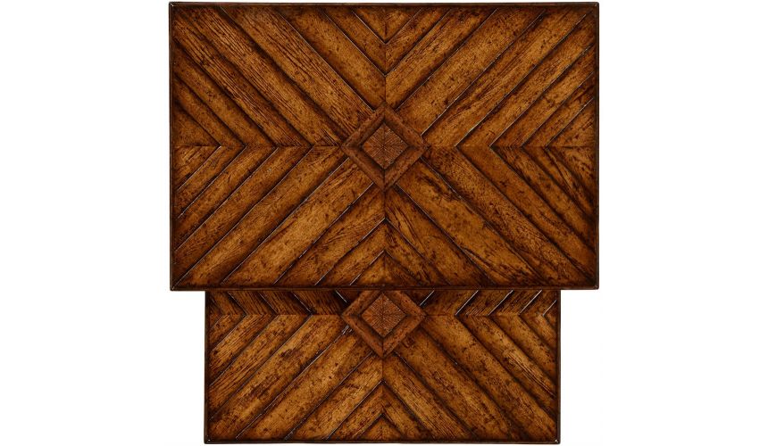 Square & Rectangular Side Tables Walnut parquet nesting tables with contrast inlay.