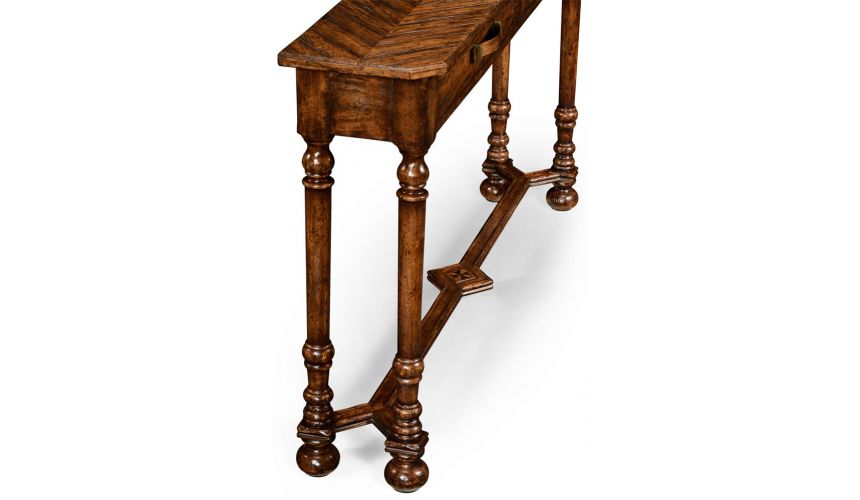Console & Sofa Tables Heavily distressed parquet console table with strap handles